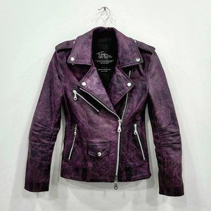 Women's Multi Tone Purple Plum Oiled Pull up Leather Designer Biker Jacket